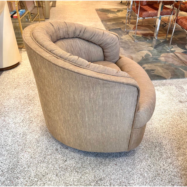 1980s 1980's Ruched Back Swivel Barrel Chair For Sale - Image 5 of 12