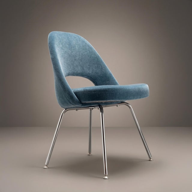 2000 - 2009 Knoll Saarinen Executive Armless Dining Chairs in Ocean Mohair, Chrome Legs For Sale - Image 5 of 10