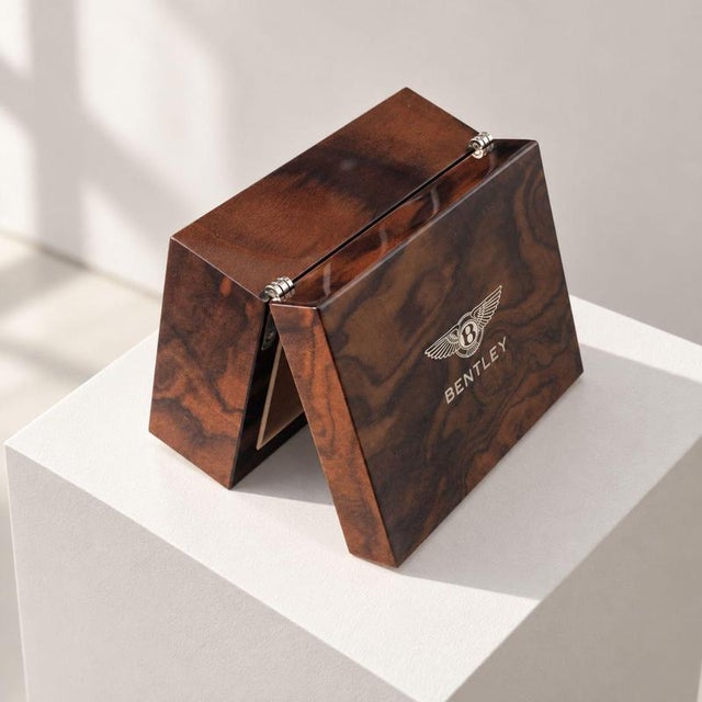 Bentley Wood Decorative Box with Winged B Logo For Sale - Image 5 of 9