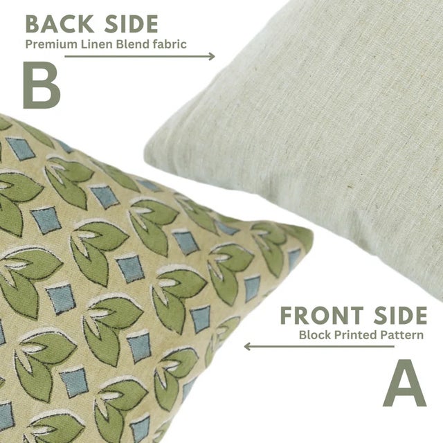 Fabdivine Block Print Linen Blend Cushion Cover- 22x22 For Sale - Image 4 of 5