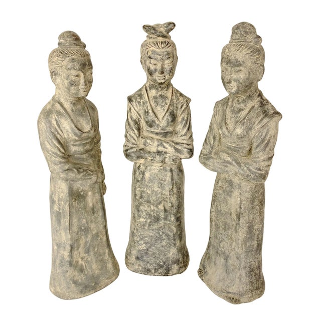 Vintage Maitland Smith Terracotta Statues of Asian Women - Set of 3 For Sale - Image 12 of 12