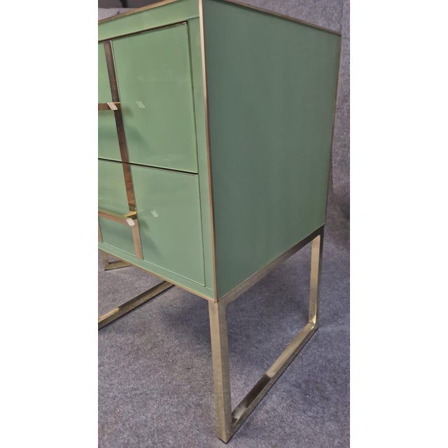 Italian Pair of Green Glass Bedside Tables Made in Italy For Sale - Image 3 of 10
