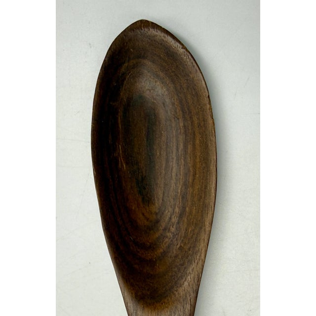 Late 20th Century MCM Carved Teak Wood Mop Inlay Salad Spoon Fork Set Vintage For Sale - Image 4 of 10