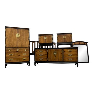 Lane Chinoiserie 6-Pc Bedroom Set ~ Dresser - Armoire - Nightstands - Headboard - Mirror For Sale