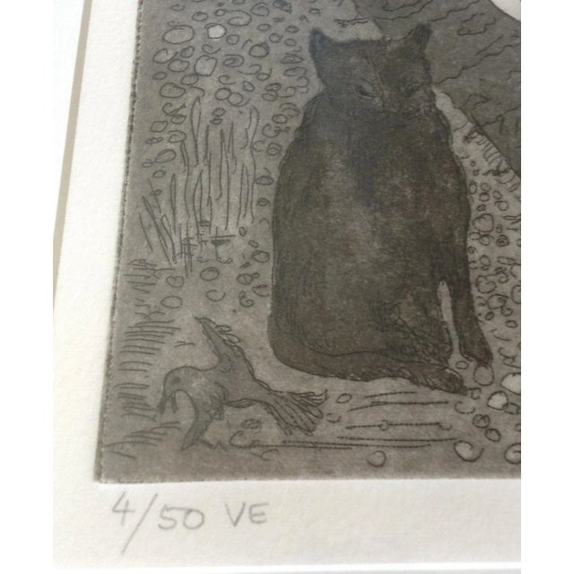 Colored Etching of Two Nude Women and Cat, Framed For Sale - Image 4 of 8