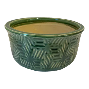 Vintage Green Geometric Design Ceramic Planter From Vietnam