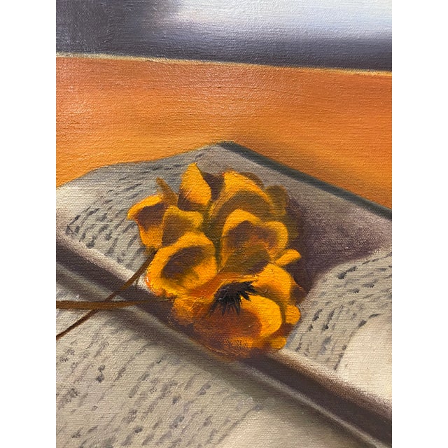 Vintage Still Life Oil Painting With Dried Flowers in a Green Vase by J. Viola C.1979 For Sale - Image 10 of 13