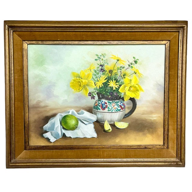 1980s Still Life With Flowers Oil Painting For Sale - Image 9 of 9