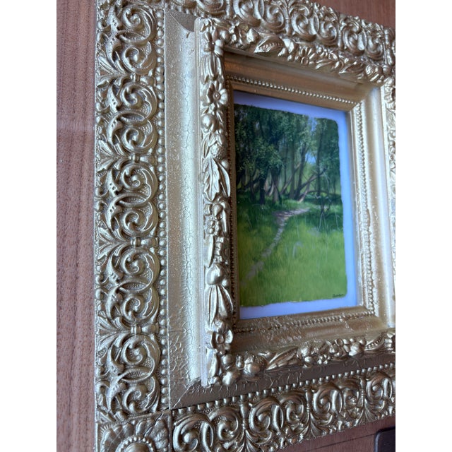 2020s 2025 Painting of Woods, Clearing, and Meadow on a Warm Day in Vintage Gold Frame For Sale - Image 5 of 12
