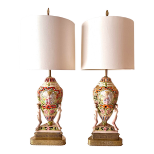Mid 20th Century Italian Centauress Portrait Hand Painted Table Lamps: A Pair