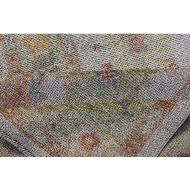 Turkish Oushak Runner in Ivory With Soft Green, Gold, and Coral 2'11 X 13'3 For Sale - Image 11 of 12