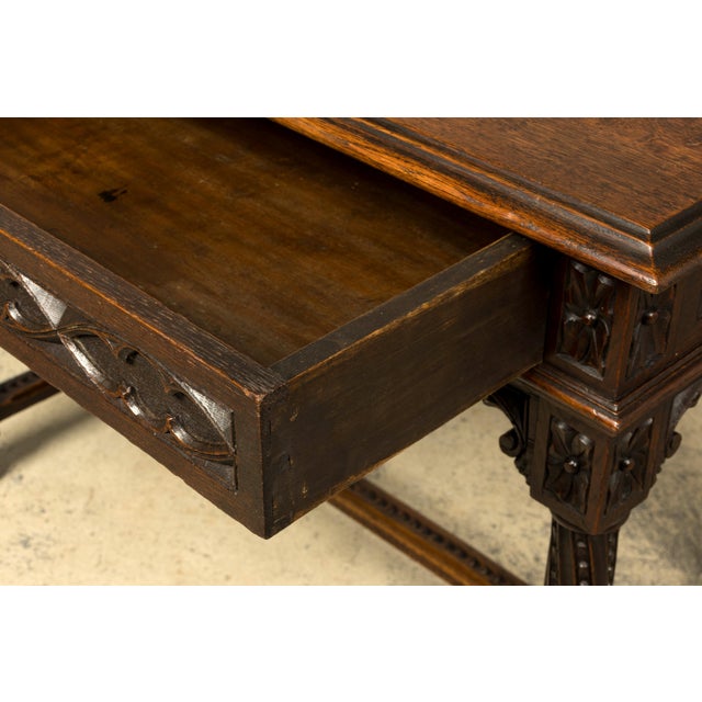 Brown Late 19th Century French Gothic Revival Carved Oak Writing Desk For Sale - Image 8 of 18