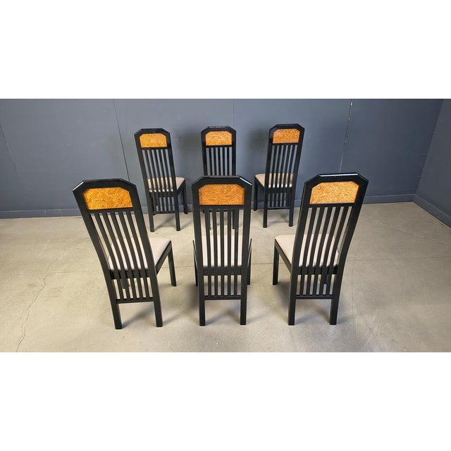 Vintage Burl Wood and Lacquer Dining Chairs, 1980s, Set of 6 For Sale - Image 6 of 14