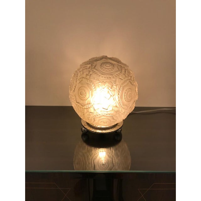 French Art Deco Round Geometric Table Lamp by Sabino For Sale - Image 10 of 13