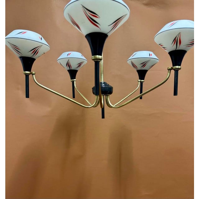1950s Vintage French Chandelier in Brass, 1950s For Sale - Image 5 of 11