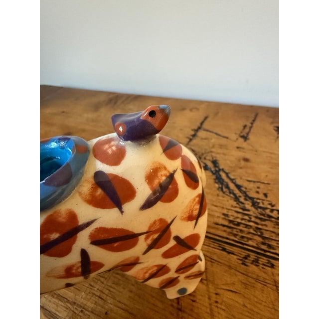 Pair of Sculpted Ceramic/Clay Whimsical Lion & Elephant Candlesticks For Sale - Image 12 of 15