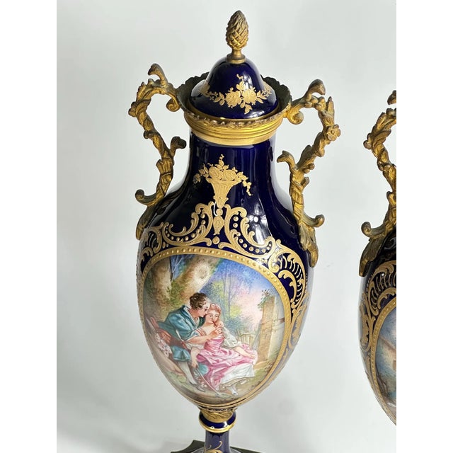Antique French Porcelain Vases with Gilt Bronze Mounts from Sèvres, 19th Century, Set of 2 For Sale - Image 5 of 11