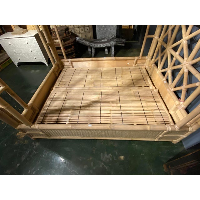 Tan Vintage Plantation Bamboo Canopy Queen Bed Frame For Sale - Image 8 of 11