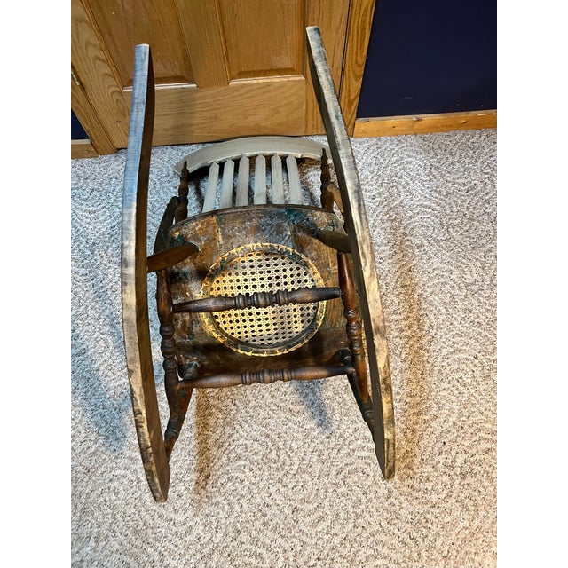 Antique Victorian Carved Crest Rocking Chair With Cane Seat – Late 19th / Early 20th Century For Sale In Minneapolis - Image 6 of 6