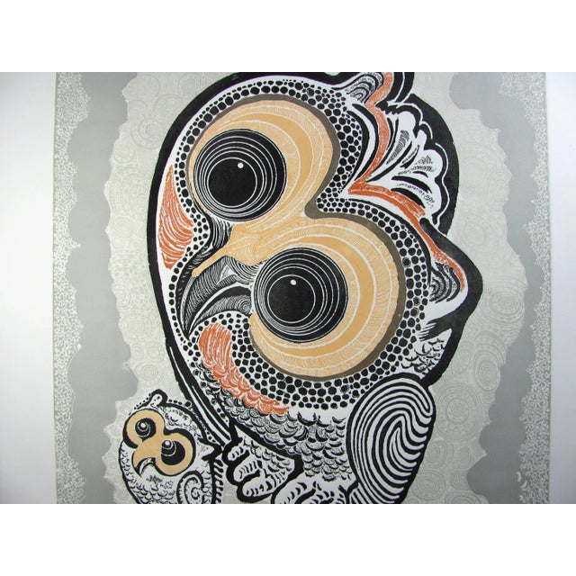 Mid-Century Modern Motoi-Oi Authentic Three Owls Ground Etching Fine Art Limited Edition Hand Signed Plate Print For Sale - Image 3 of 11