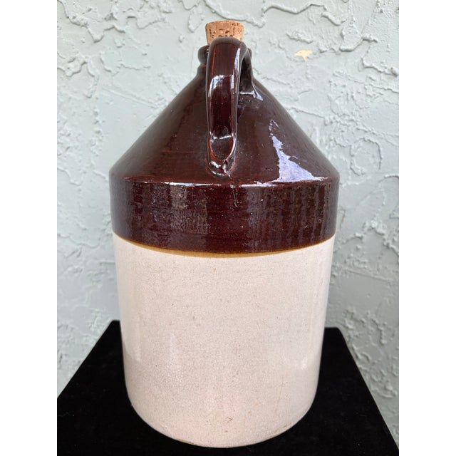 Antique American Brown/White Glazed Stoneware Jug With Handle, Circa 1900 For Sale - Image 4 of 11