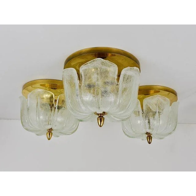 Gold Mid-Century Brass and Glass Flush Mount from Limburg, Germany, 1970s For Sale - Image 8 of 11