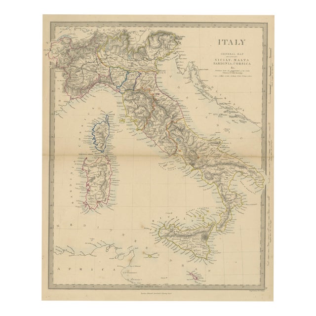Antique Map of Italy Before Unification, 1858 For Sale