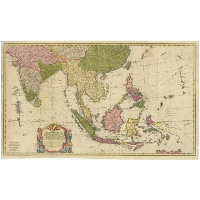 Paper Hand-Colored Map of Southeast Asia and the East Indies, 1748 For Sale - Image 7 of 7