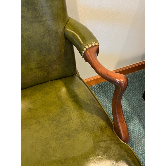Kittinger Green Leather Chippendale Style Gainsborough Chair For Sale In New York - Image 6 of 10