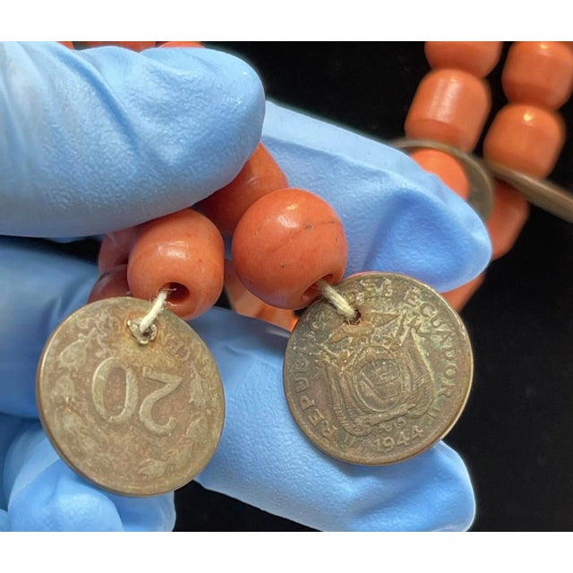 1960s South American Ecuador Chachal Barrel Bead Coin Necklace. South American Vintage Jewelry For Sale In New York - Image 6 of 15