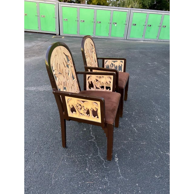 Contemporary Carved Palm Tree and Animals Armchairs - Set of 2 For Sale - Image 3 of 3