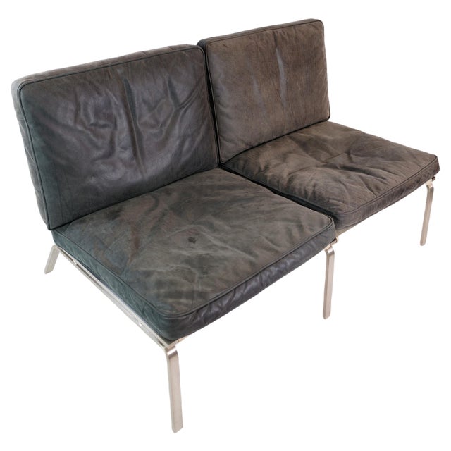 Stainless Steel & Black Leather 2-Seater Sofa by Mann for Norr11, 2000s For Sale