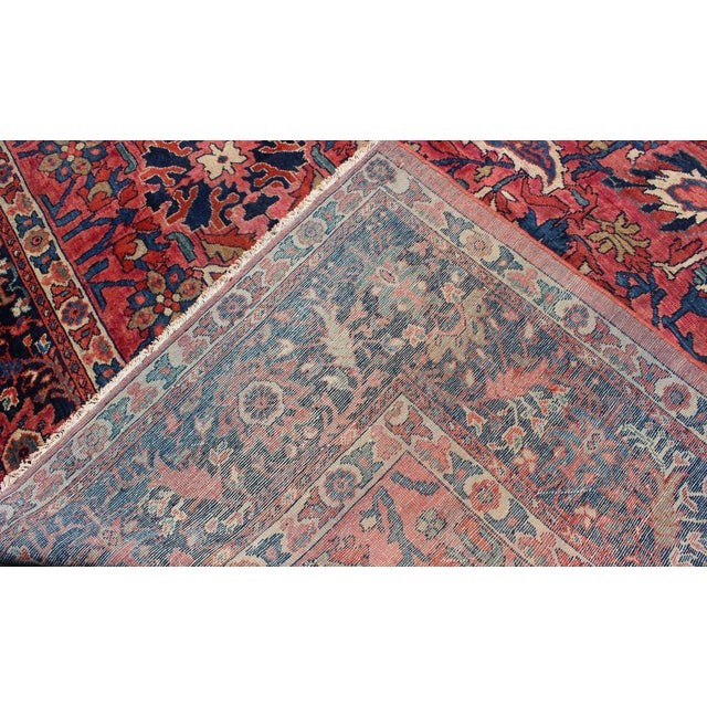 Textile Large Antique Persian Sultanabad Rug With Large Palmettes in Rose Red and Blue 10'8 X 14'8 For Sale - Image 7 of 7