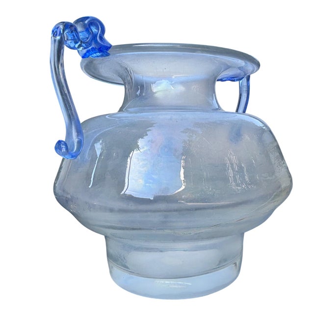 Murano Scavo Art Glass Amphora Vase With Cobalt Blue Handles For Sale - Image 10 of 17