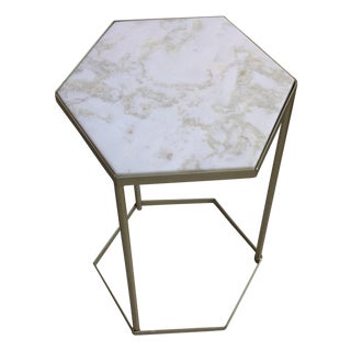 New Marble-Top and Gilt Painted Iron Hexagonal Side Table or End Table For Sale