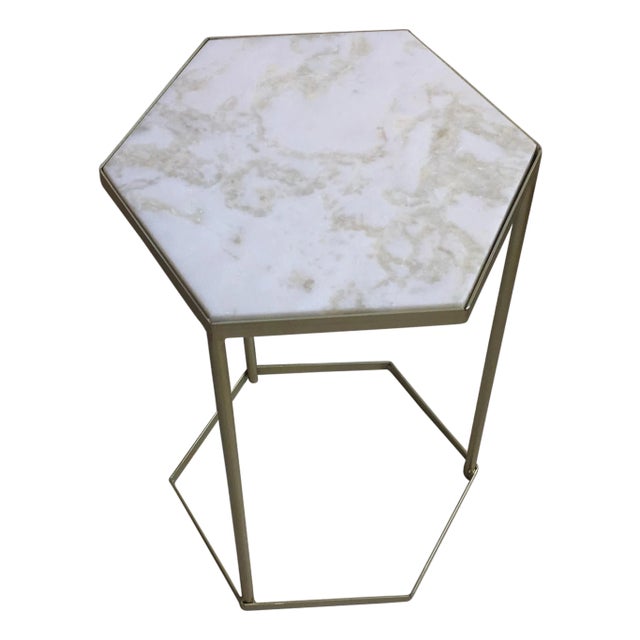 New Marble-Top and Gilt Painted Iron Hexagonal Side Table or End Table For Sale