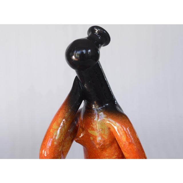 Mid Century Style Abstract Sitting Man & Woman Ceramic Sculptures - A Pair For Sale - Image 12 of 18