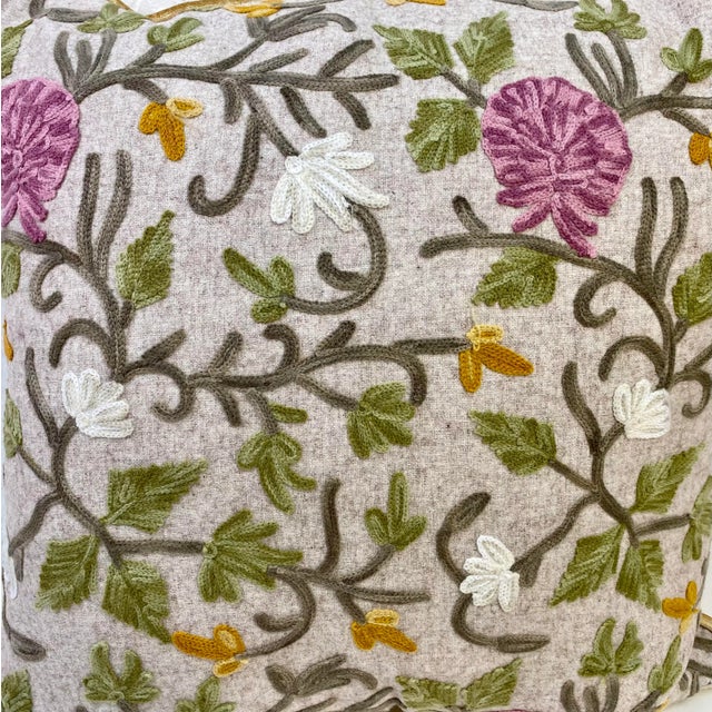 16” Square Pillow With Purple and White Embroidered Floral Pattern - Made in U K This pillow was made in Wales, U.K., by a...