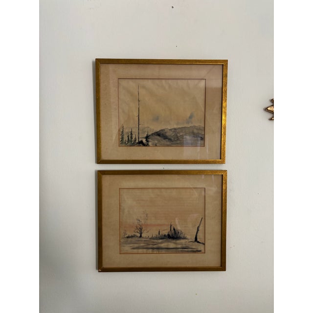 Add a serene touch to your space with this beautiful set of two vintage French landscape paintings, masterfully created...