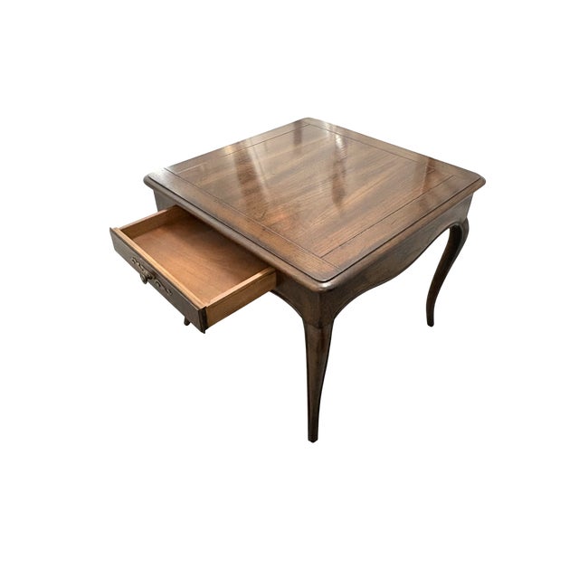 Brown Late 20th Century Henredon Four Centuries Collection Distressed Red Oak Square Side Table With Drawer For Sale - Image 8 of 11