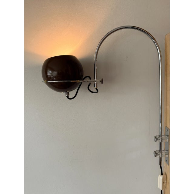 Vintage Dutch Mushroom Arc Wall Lamp in Brown Acrylic Glass and Chrome attributed to Gepo For Sale - Image 11 of 11