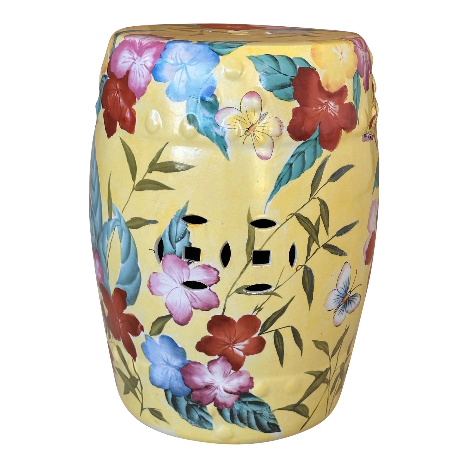 Vintage Chinoiserie Glazed Hand Painted Ceramic Garden Stool Side Table ...