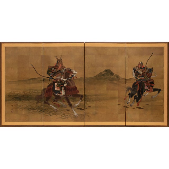 C. 1950-1960s Shōwa Era Japanese Byobu Screen "Samurai" For Sale