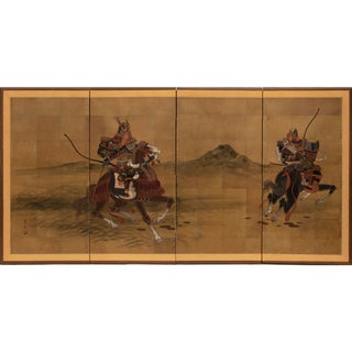 Circa 1940-1960s Showa Era Japanese Byobu Screen "Warriors" For Sale