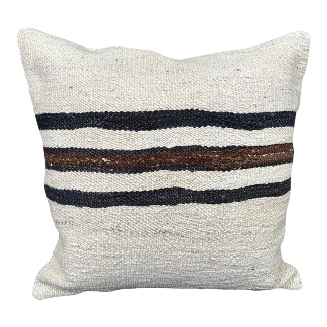 Turkish Hemp Pillow Cushion Natural Beige Black Pillow Cushion Cover 20"x20" For Sale