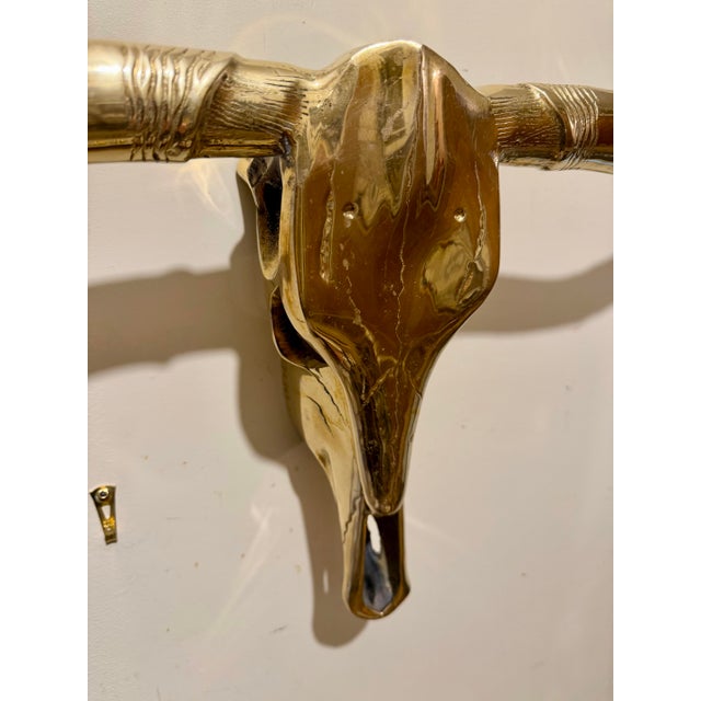 Hollywood Regency Brass Longhorn Skull Wall Sculpture, Hollywood Regency Style, 1960s For Sale - Image 3 of 11