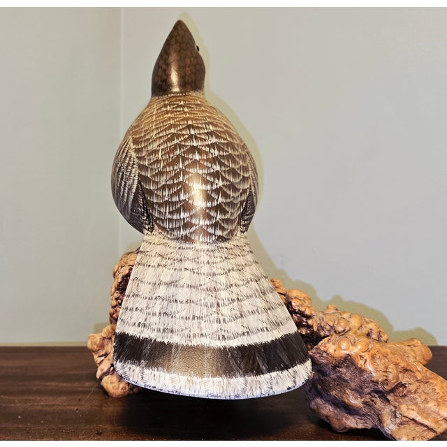 Wood 1990s Vicki Hughes, Signed, Hand‑Carved Ruffed Grouse Sculpture — Wildlife Art For Sale - Image 7 of 12