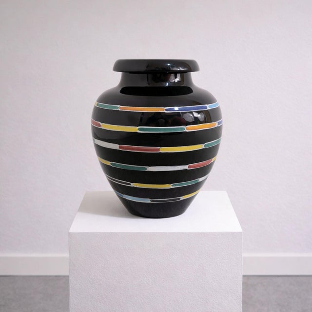 Ceramic Mid 20th Century Ceramic Vase Black Glazed by Piero Dorazio for Deruta, Italy For Sale - Image 7 of 8