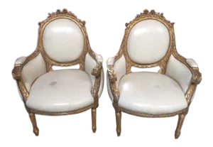 1900s French Giltwood Arm Chairs - a Pair
