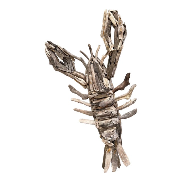 Vintage Driftwood Lobster Coastal Wall Sculpture 32" For Sale